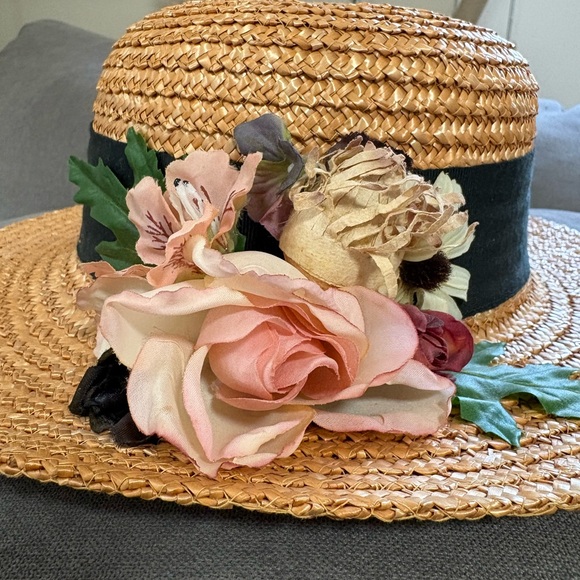 Banana Republic Straw Hat Floral Made in Italy Cottagecore Garden Party Romantic - Picture 3 of 5